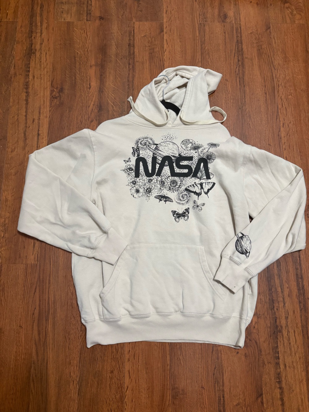 MAD Engine NASA Large Cream Floral Space Graphic Pullover Hoodie